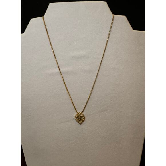 Christian Dior Heart Rhinestone Necklace Gold Plated*Beautiful w/Velvet Gift Box - Picture 3 of 10